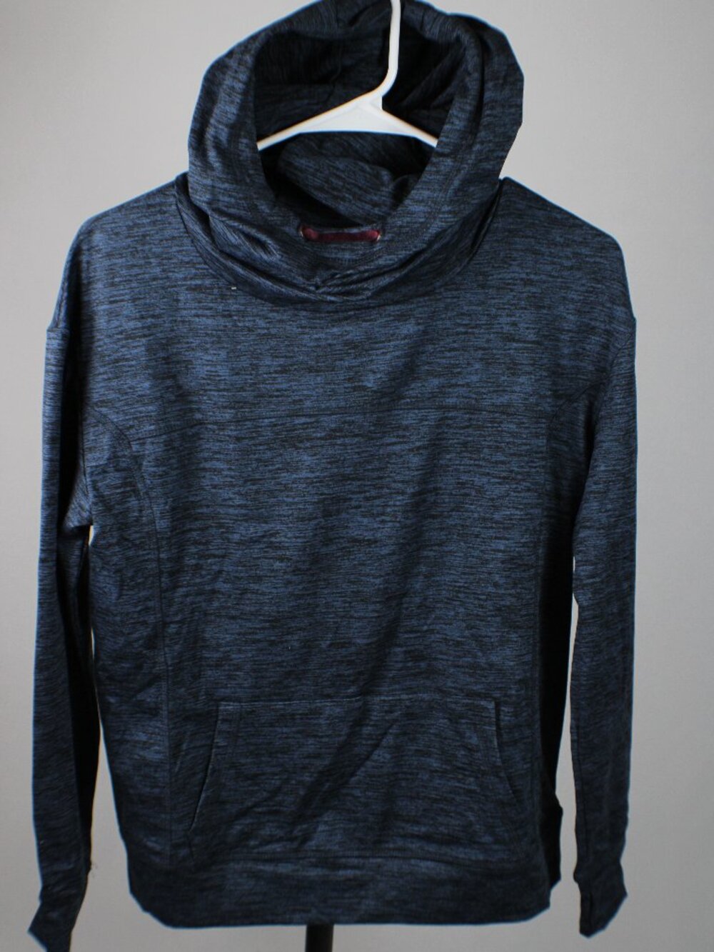 Crane Blue Heather Space Dye Cowl Neck Active Hoodie Sweatshirt Small